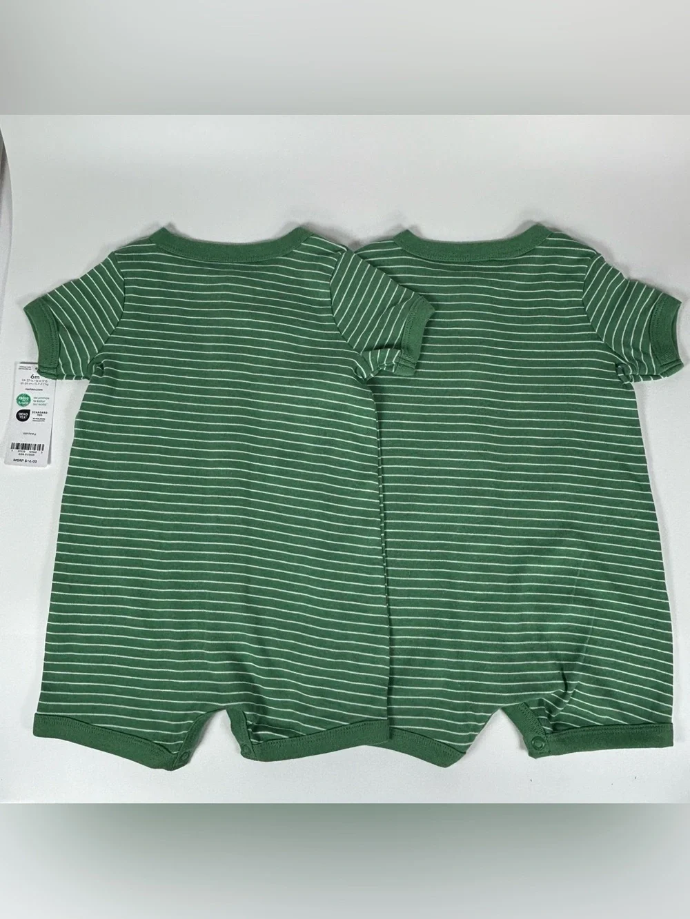 Set of 2 Carter’s Baby Boy Lion Striped Green Rompers NWT 6M Matching Pair Twins